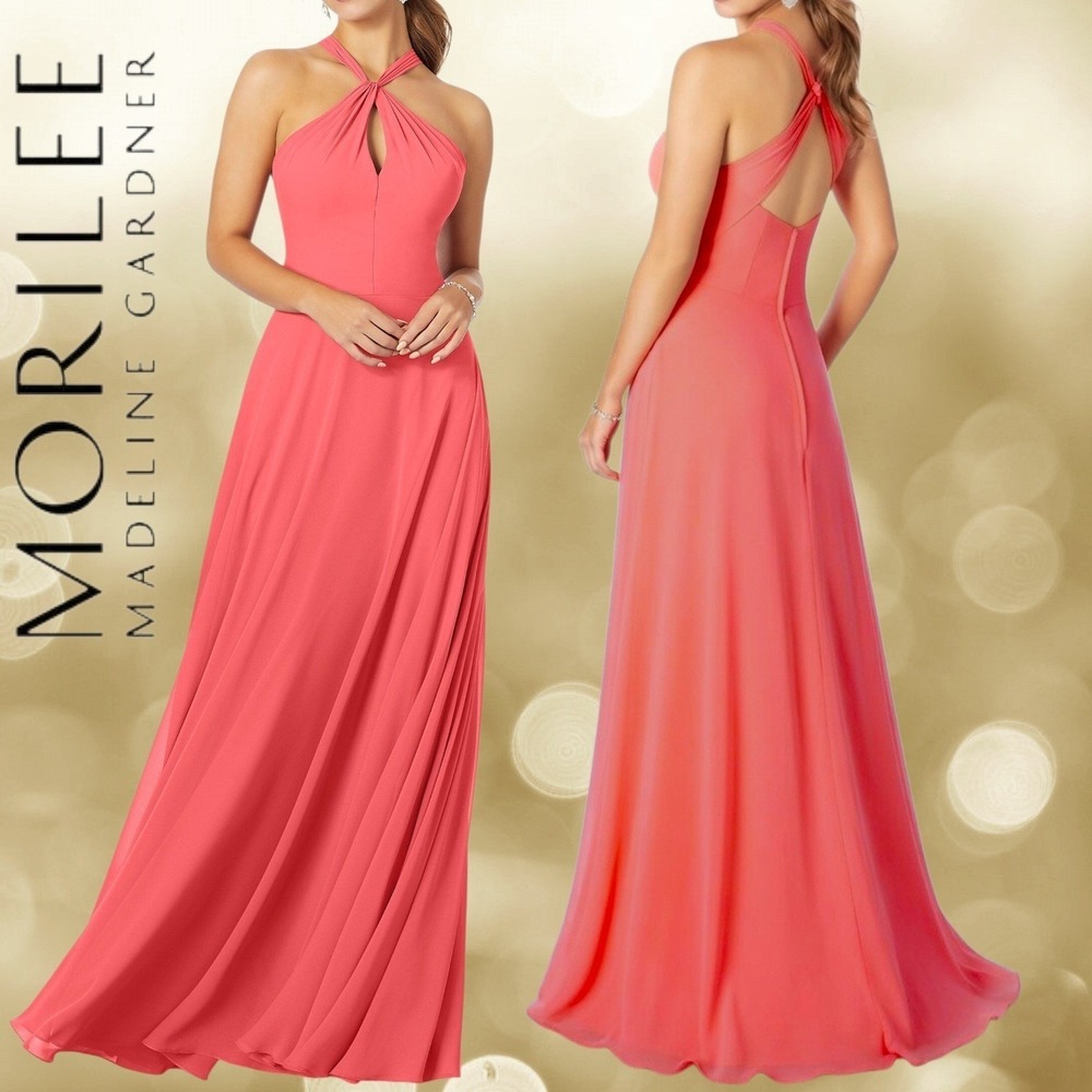 Morilee Chiffon Gown Womens Halter Keyhole Bridesmaid Dress Cantaloupe 20 NEW